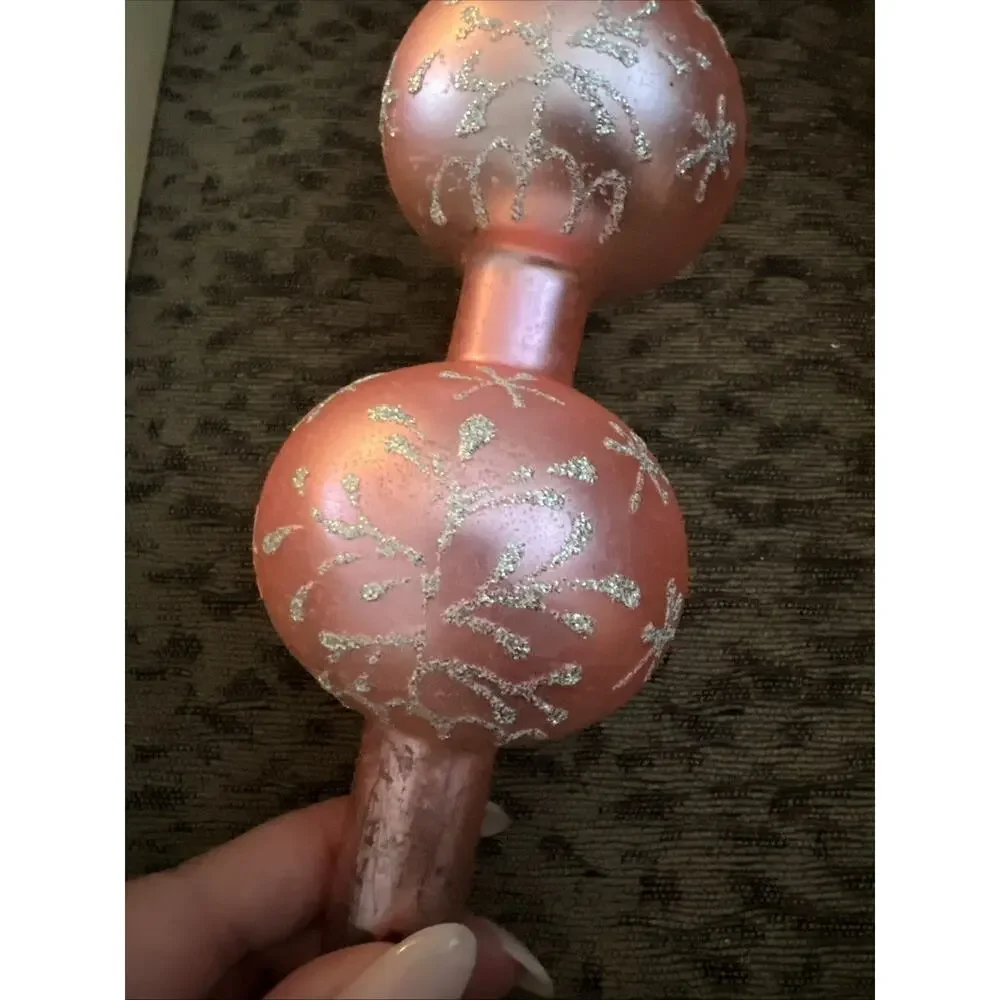 Vintage Shiny Brite Christmas Ornament Tree Topper West Germany Pink Sparkle